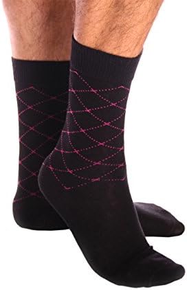Amedeo Exclusive Premium Soft Combed Cotton Mens Colorful Pattern Dress Sock (Black with Pink Crosses)