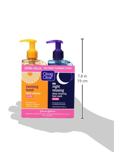 CLEAN & CLEAR 2-PACK DAY AND NIGHT FACE CLEANSER CITRUS MORNING BURST FACIAL CLEANSER WITH VITAMIN C AND CUCUMBER, RELAXING NIGHT FACIAL CLEANSER WITH SEA MINERALS, OIL NO & HYPOALLERGENIC FACE WASH