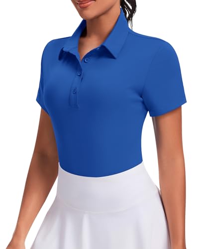 JoyGirl Womens Golf Shirt Polo Shirts Short Sleeve Collared Tops UPF 50+ Button Down Tennis Shirts (Royal Blue,Large) at Amazon