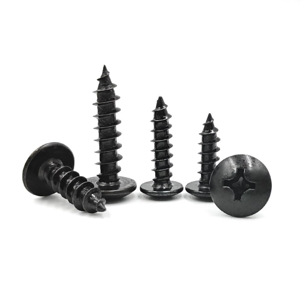 SHUNCHG 20 Pcs Black M6 x 16mm Self Tapping Wood Screws Carbon Steel Mushroom Round Flanged Head Fasteners Drilling Screw