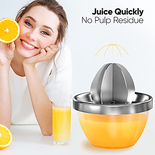 Lemon Squeezer Stainless Steel, Manual Citrus Lemon Orange Juicer 300ML Easy to Juice and Seed-free Hand Juicer TREBLEWIND