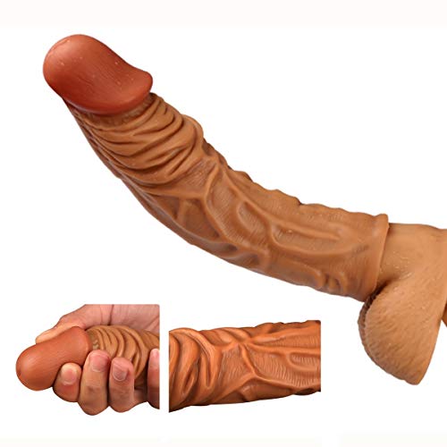 Silicone penile Condom Expander expands Male Chastity Toys Lengthen Cock Sleeves Dick Socks Reusable Condoms - Brown 001