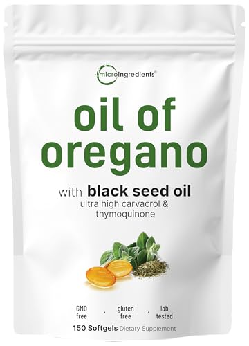 Micro Ingredients Cápsulas Blandas de Aceite de Orégano, 150 Unidades | 2 en 1 con Aceite de Semilla Negra | Carvacrol y Timoquinona 4 Veces Más Potentes | De Origen Vegetal, Sin Omg