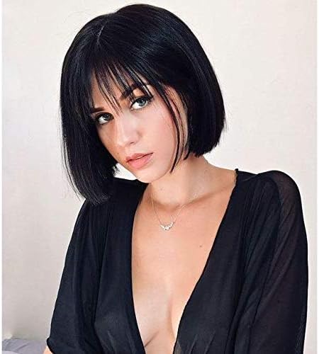 Ugeat Human Topper Clip in Hair Piece 100% Human Hair Toppers for Women Easy to Use Mono Base 12x6cm Jet Black Hair Piece with Bangs 8inch