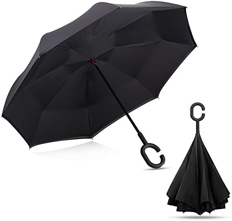 ISELL Double Layer Inverted Umbrella, UV Protection Windproof C-Shape Handle Cars Reversible Umbrella for Outdoor Sport/Travel