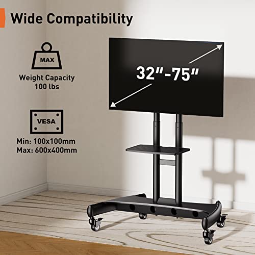 Mobile TV Cart for 3280 Inch Flat/Curved LED/LCD/OLED TVs Rolling TV