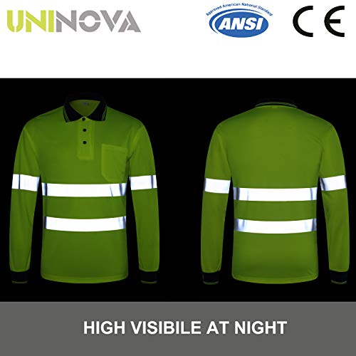Uninova Safety Shirt High Visibility - Reflective Polo Shirt Long Sleeve for Men and Women - ANSI/ISEA Standards (Medium, Long Sleeve)