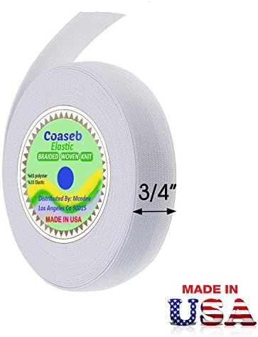 Coaseb Premium 3/4" Wide (0.75" Width ) White Heavy Stretch Knit Elastic Band 25 Yards, Made In USA