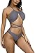 Kisscy Womens Crisscross Bandage Cut Out one Piece Swimsuti Monokini Bikinis ,High Neck Grey ,M(US2-4)