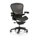 Herman Miller Classic Aeron Task Chair: Tilt Limiter w/Seat Angle Adj - Lumbar Pad - Fully Adj Vinyl Arms - Standard Carpet Casters - Graphite Frame/Carbon Pellicle -Size B (Renewed)