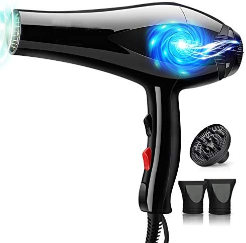 hair dryer with diffuser attachment, professional light hair dryer, salon hair dryer with nozzle attachment, blackWYTIAO