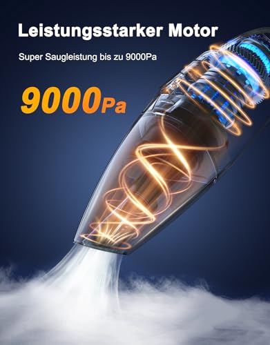 Rolgno Handheld Vacuum Cleaner Battery, [9000Pa & Quick Charging Station] Handheld Vacuum Cleaner Wireless with LED Lights, 2 Washable HEPA Filters, Wet & Dry Car Vacuum Cleaner Hoses, Strong for Home, Office, Car