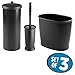 mDesign Modern Plastic Bathroom Storage and Cleaning Accessory Set - Includes Bowl Brush, 3-Roll Toilet Paper Canister with Lid, Wastebasket Trash Can/Garbage Bin - 3 Pieces - Black