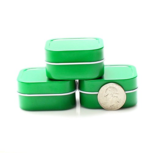 24 Piece Mimi Pack 2oz Shallow Square Tin Can Solid Top Lid Steel Containers For Favors, Spices, Balms, Gels, Candles, Gifts, Storage (Green)