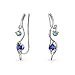Swirl Wire Ear Pin Climbers Aqua Blue Cubic Zirconia Earrings For Women Simulated Sapphire CZ Crawlers Sterling Silver