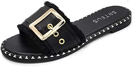 VPASS Women Bohemian Style Flat Sandals Peep Toe Slippers Vintage Open-Toe Ajustable Flip Flop Shoes Casual Fashion Square Buckle Peep Toe Sandals Beach Shoes Shoes Size 4-6.5