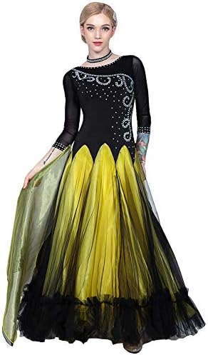 Biaoyiten 社交ダンス モダンドレス ダンスワンピース 大きい裾 ステージ衣装 ラテンドレス 競技用ドレス レッスンウェア ダンスウェア 練習着 タンゴ服 ワルツ ダンス衣装 競技着 演出用 Waterfordcypsc Ie