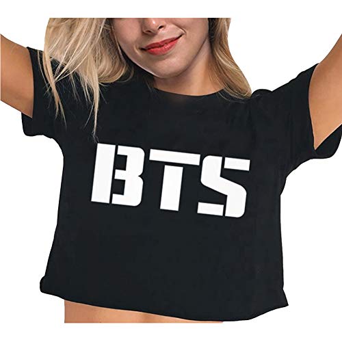 YJQ Women's Kpop BTS Crop Top Short Sleeve T-Shirt Suga Jimin Jin Jung Jook J-Hope Rap Monster V(S Black)