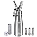 Whipped Cream Dispenser By Pura Vida - Durable, All Aluminum Body & Head - includes 3 Stainless Steel Decorating Tips & Cleaning Brush (One metal holder, Grey painted aluminum)