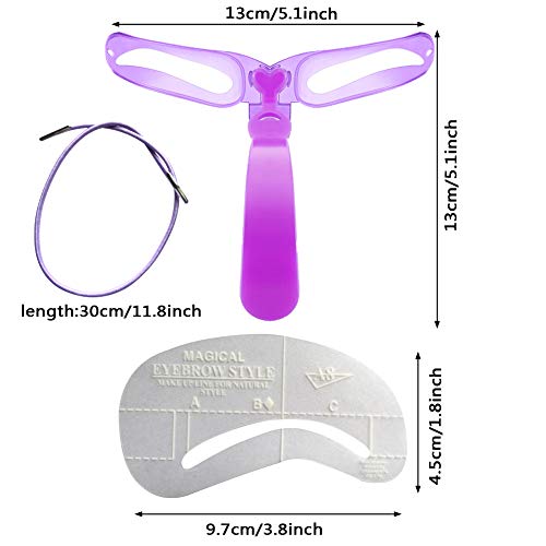 40 Pieces Eyebrow Stencils, 2 Pack Reusable Handled Eyebrow Shape DIY Brow Grooming Shaping Templates Kits with Purple Handle, Strap and 24 Types Drawing Guide Card Makeup Tools,Washable