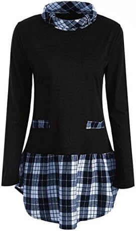TUDUZ Women Autumn Winter Long Sleeve Plaid Patchwork Pullover Tops Plus Size Long Sweatshirts Blouse T-Shirts