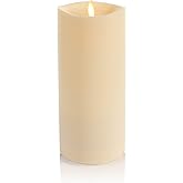 Luminara Outdoor Flameless LED Ivory Candle Melted Edge 3.75" x 9" Real Moving Flame Battery Operated Timer Plastic Weather-R