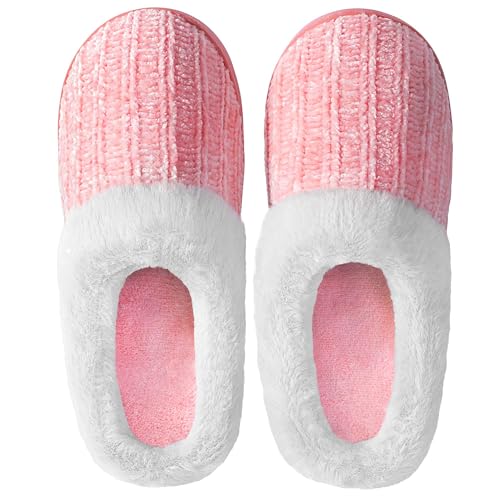 shoeslocker Slippers for Women Memory Foam Fuzzy
