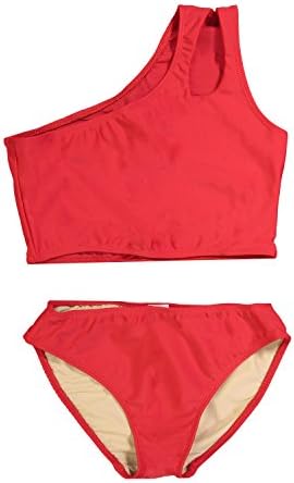 Cheryl CreationsKids Girl's Black Cute & Comfortable Two Piece One Shoulder Bathing Suit Bikini | Swimsuit