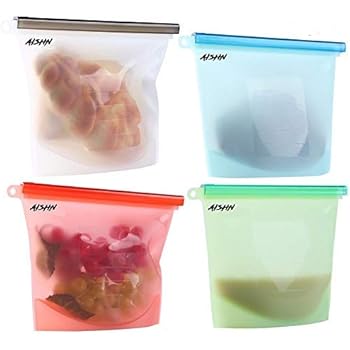 Reusable Silicone Food Bag Storage, Food Grade Safe, 4 packs