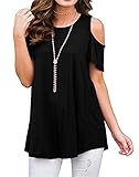 NELIUYA Women's Short Sleeve Casual Cold Shoulder Swing Tunic Tops Loose Blouse Shirts