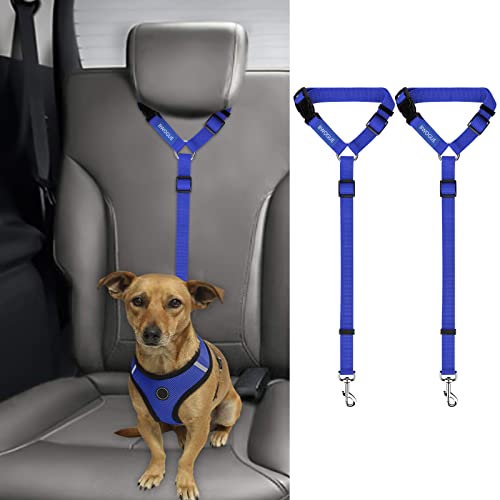 Bwogue 2 Packs Dog Cat Safety Seat Belt Strap Car Headrest Restraint Adjustable Nylon Fabric Dog Restraints Vehicle Seatbelts Harness