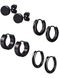 Mudder 4 Styles Stainless Steel Hoop Earrings Stud Earrings Huggie Piercing for Men and Women, 18 Gauge, 4 Pairs (Black)