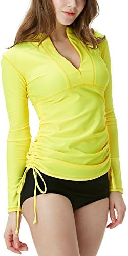 TSLA Women's Half-Zip Front Rash Guard, UPF 50+ Side Adjustable Long Sleeve Swim Shirts, UV/Sun Protection Wetsuit Swimsuit Top