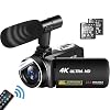 Caméscope 4K Camescope Ultra HD 30MP Caméscope Zoom Numérique 18X Caméra Vidéo Écran IPS 3,0″ Tactile Rotatif Caméra Vlogging pour Youtube avec Microphone, 2 Batteries