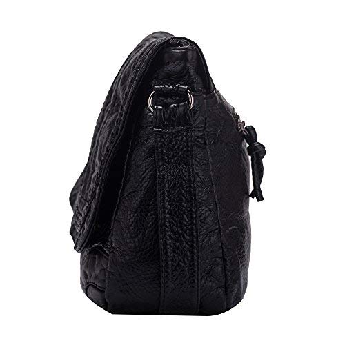 Borse a tracolla da donna in pelle Borse a tracolla casual lavato in PU per ragazze-Nero-1