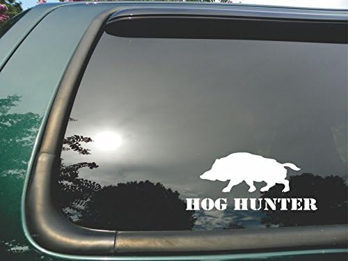 Hog Hunter- Die Cut White Vinyl Window Decal/sticker for Car or Truck 3.5"x8"