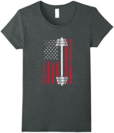 Womens American Flag Weightlifting Fitness T-Shirt XL Dark Heather