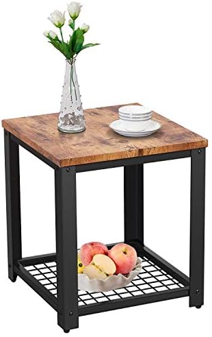 Vintage Industrial End Table 2-Tier Side Table Nightstand Coffee Table with Storage Shelf Wood Look Accent Furniture with Metal Frame for Living Room Bedroom