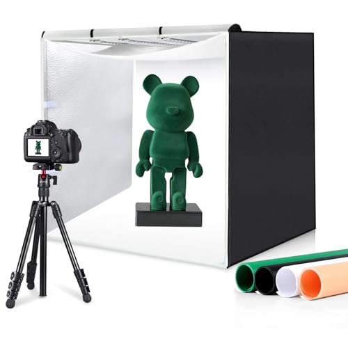 PULUZ Light Box for Photography 80x80cm, 32 Zoll Dimmbare Lichtzelt Fotografie mit Beweglichen 3 Lichtleisten 234pcs LED Lichter 90W & 4 PVC Backdrops