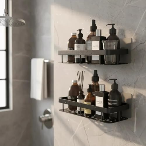 Kit 2 Prateleiras Organizadoras para Banheiro e Box | Suporte Porta Shampoo e Sabonete | Organizador de Parede Resistente à Água | Design Moderno
