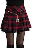 Chouyatou Women's A-Line Plaid Wool Blend Pleated Skirt Side Zipper Small Red