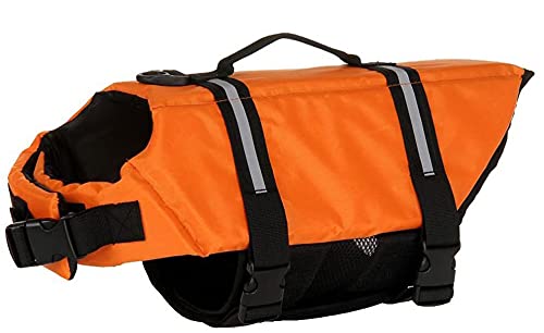 Izefia Dog Life Jacket Swimming Safety Coat Floatation Life Vest Life Saver with Handle for Small Dog Puppy Large Dog (Orange, M)