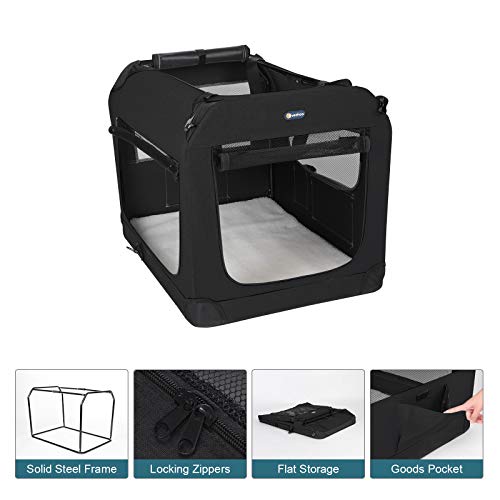 Veehoo Folding Soft Dog Crate, 3Door Pet Kennel for CrateTraining