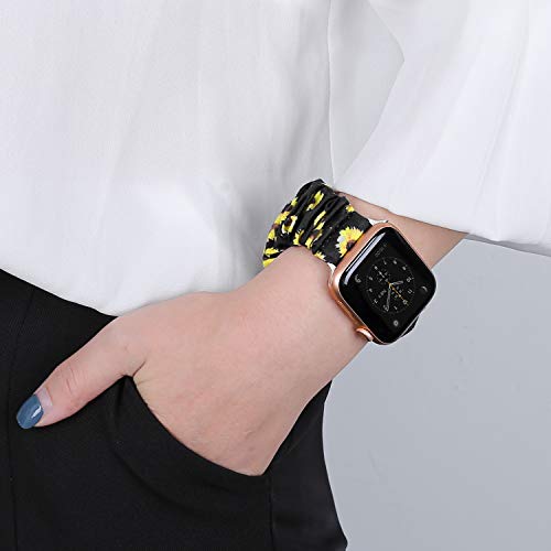 Huishang Scrunchie Watch Band Compatible for Apple Watch Band 38mm 42mm 40mm 44mm, Soft Pattern Replacement Wristband Women Compatible with iWatch Apple Watch Series 5 4 3 2 1(Sunflower,38/40mm)