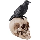 Pacific Giftware Perched Raven On Skull Poe Raven Figurine Halloween Home Decor Gift