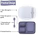 Wamery Bento Box for Kids & Adults - 3 Portion Control Compartment Bpa Free Food-Grade Silicone Lunch Box with Leakproof Airtight Plastic Lid - Microwave Freezer, Dishwasher Safe