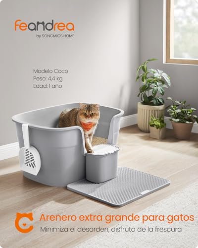 Feandrea Litter Box for Large Cats, Extra Large Litter Box for Home with Multiple Cats, Includes Scoop, Scoop, Dove Grey PPT003G01