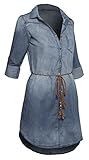 Women's Denim Button Down Belted Shirtdress with Pockets