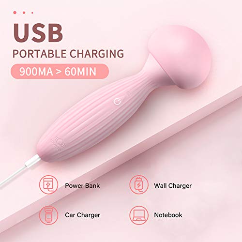 Personal Mini Mushroom Wand Massager - Small Cordless Rechargeable Electric Handheld Vibrating Magic Massager for Back, Neck, Foot, Shoulder, Leg, Body Relief, Sports Recovery, Muscle Ache (Pink)