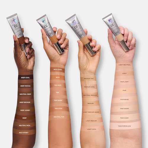 IT Cosmetics CC+ Cream - Natural Full Coverage Foundation With SPF 50+, Color Corrector & Anti-Aging Hydrating Serum, Hyaluronic Acid + Peptides, Lightweight Up To 24H Wear, All Skin Types- 1.08 fl oz